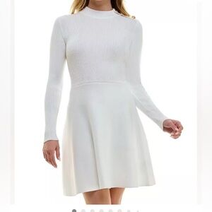 Elegant Cream Knit Dress with Gold Button Accents